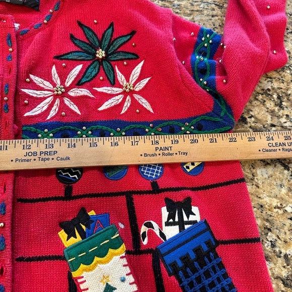 Hampshire Studio Vintage Red Embroidered Christmas Sweater Cardigan Size XL - Picture 6 of 6